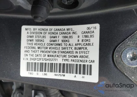 2016 Honda Civic Lx from USA, damaged, VIN 2HGFC2F57GH557771